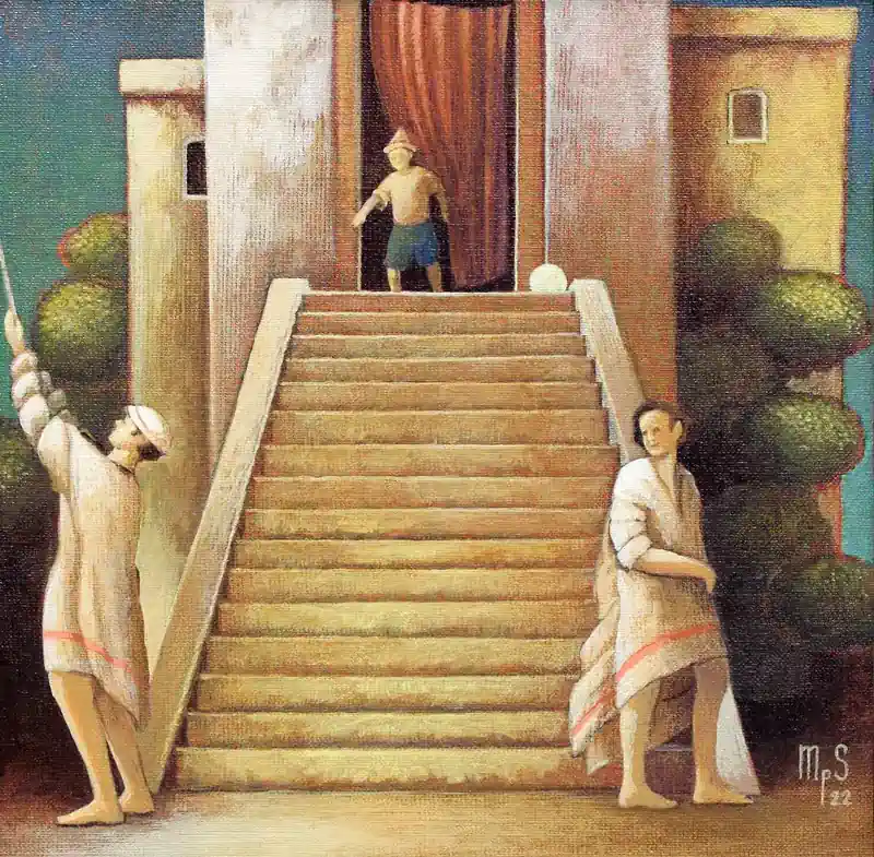 Sea Strokes 7 by Michiel Schrijver | architecture painting in acrylic on canvas 39 x 39 cm