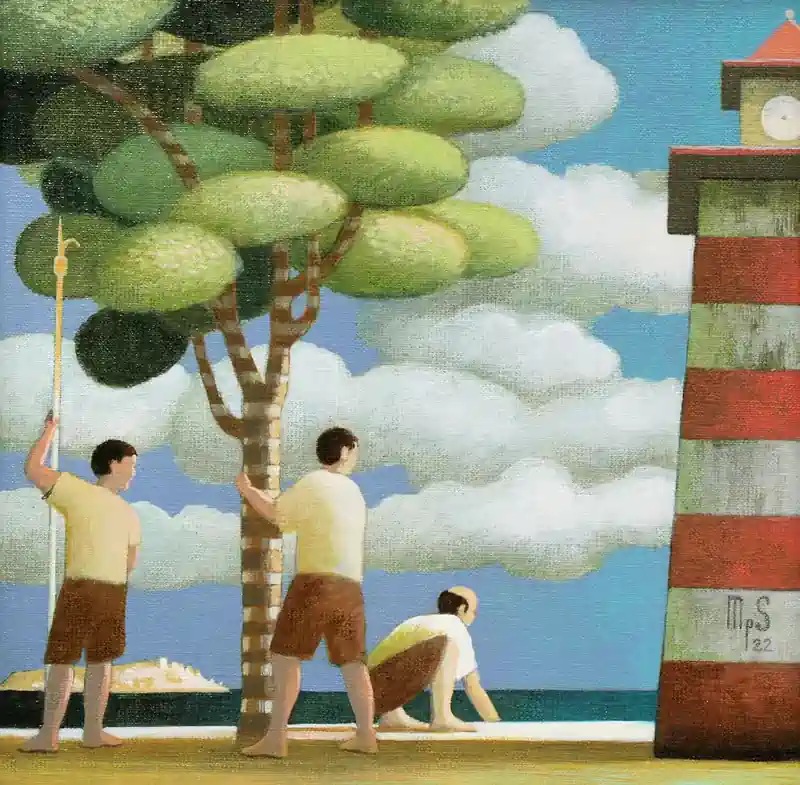 Sea Strokes 8 by Michiel Schrijver | architecture painting in acrylic on canvas 39 x 39 cm