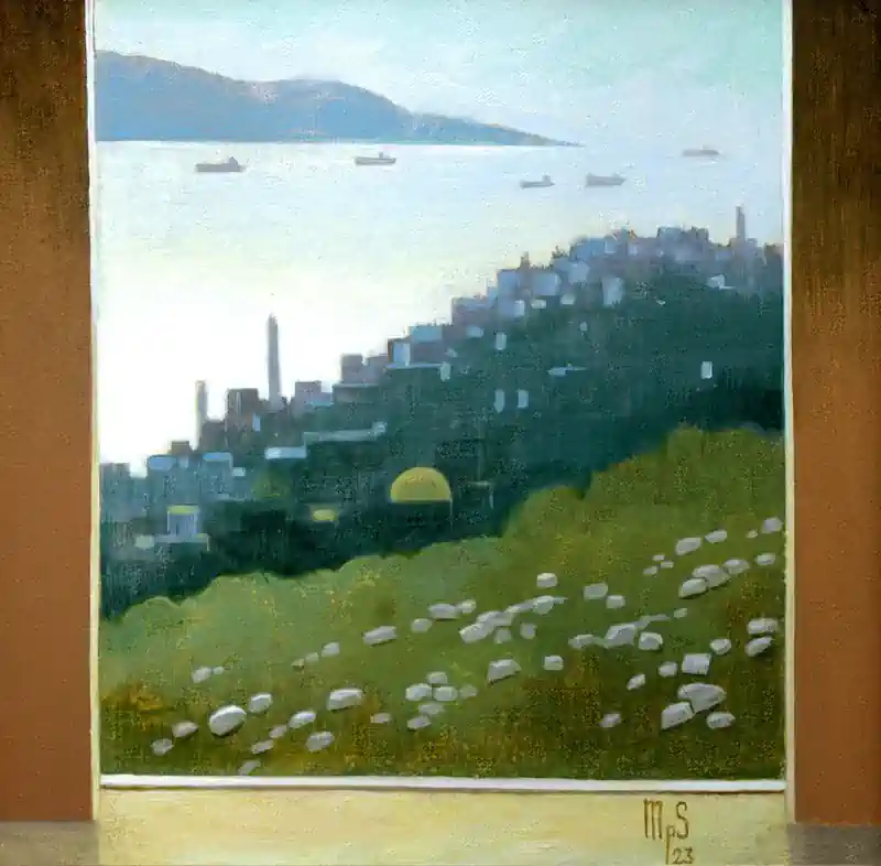 Sicht 1 von Michiel Schrijver | architektur Gemälde in acryl auf Leinwand 34 x 34 cm