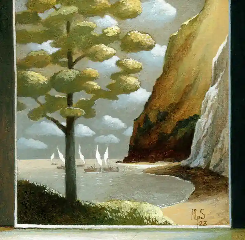 Sicht 4 von Michiel Schrijver | architektur Gemälde in acryl auf Leinwand 34 x 34 cm