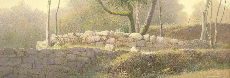 Walls by Peter Durieux | landscape painting in acrylic on panel 24 x 52 cm