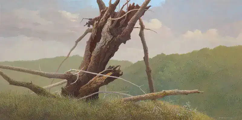 Old chestnut tree by Peter Durieux | landscape painting in acrylic on panel 40 x 70 cm