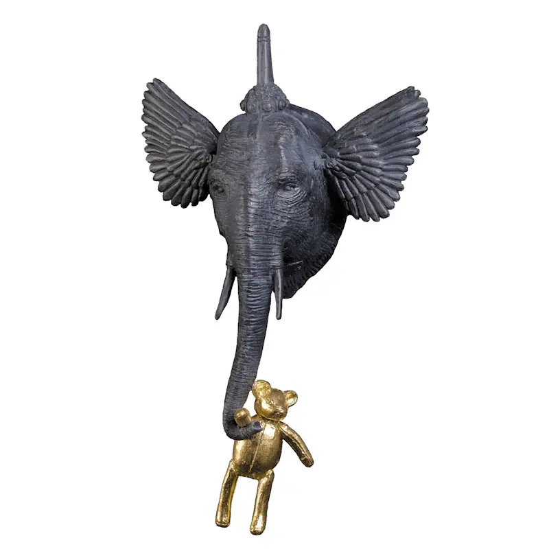 Elefant mit goldenem Bären von Peter Hiemstra | tier Skulptur in Bronze Auflage 8 35 cm hoch