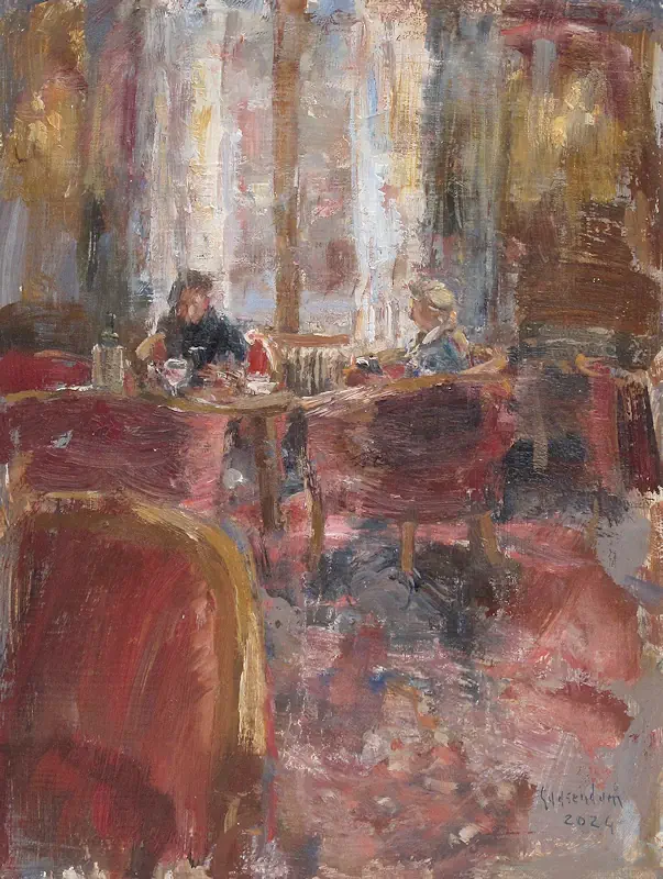 Sommerabend von Flip Gaasendam | interieur Gemälde in oel auf Holz 35 x 41 cm