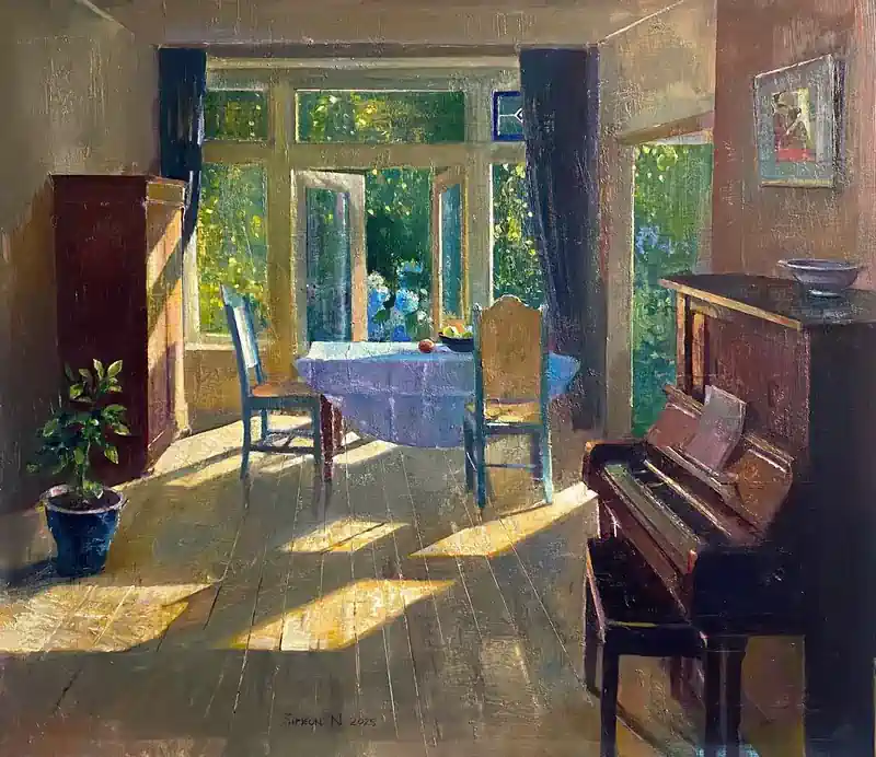 September morning by Simeon Nijenhuis | interior painting in oil on panel 60 x 67 cm